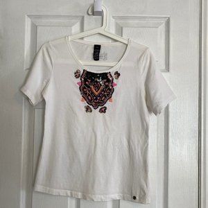 Olsen Europe White Embellished Design T-Shirt